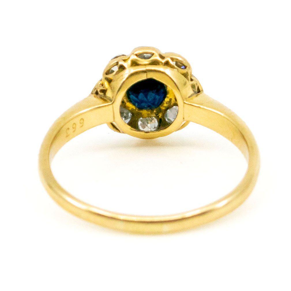 Vintage Sapphire and Old Mine Cut Diamond Cluster Engagement Ring