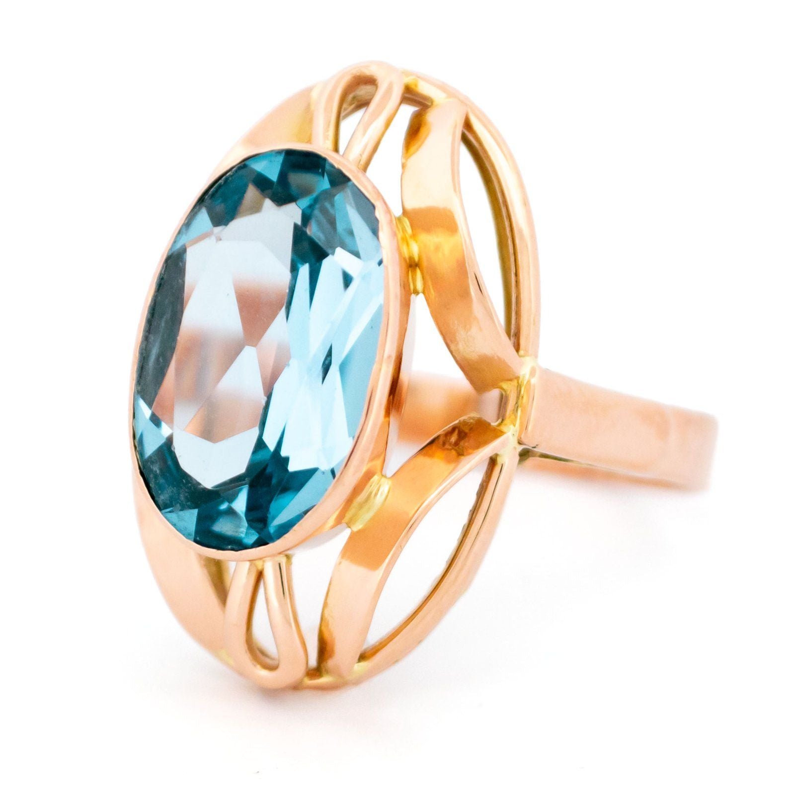 Vintage 14 Carat Yellow Gold Santa Maria Aquamarine Dress Ring, 3.37 Carats