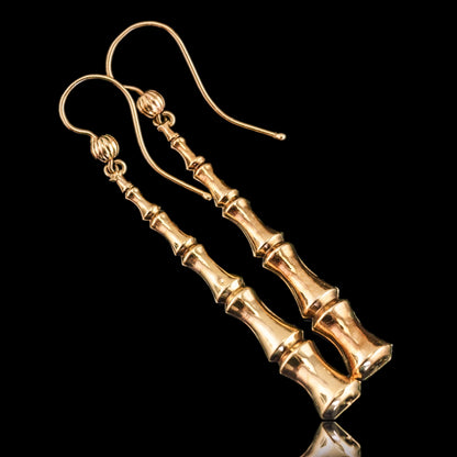 Antique 9ct Yellow Gold Bamboo Design Drop Earrings, Circa 1920s