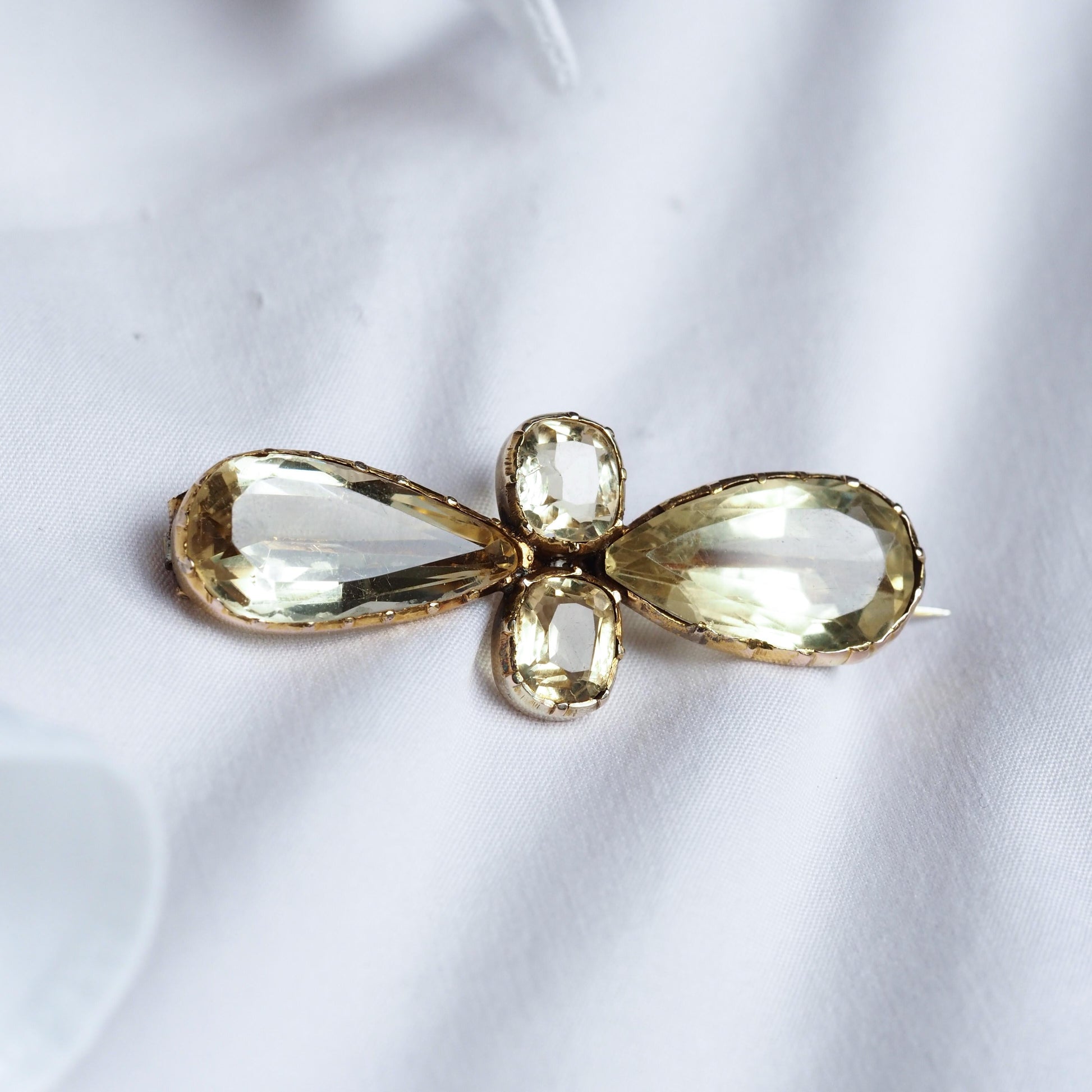 Antique Citrine Quatrefoil Brooch, 19th Century