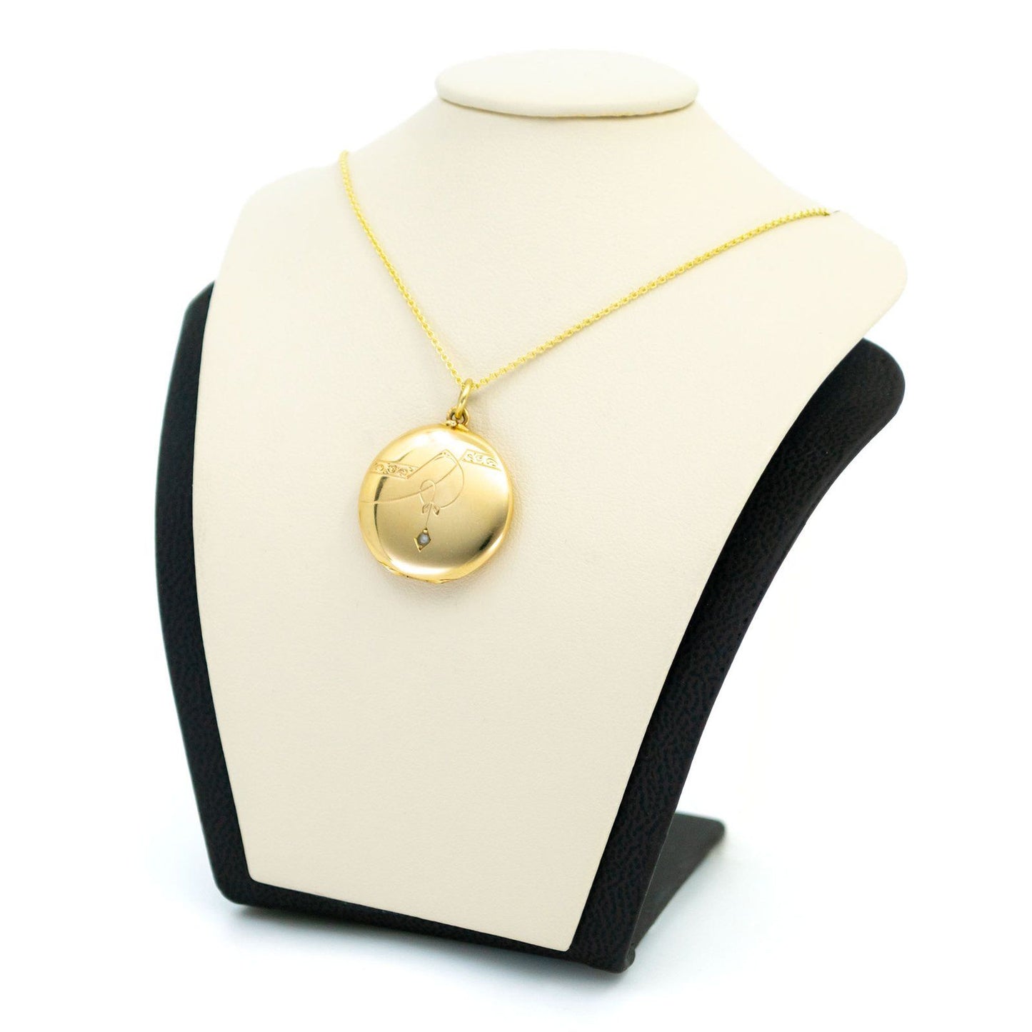 Vintage 14 Carat Yellow Gold Seed Pearl Round Locket
