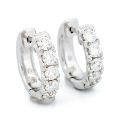 18 Carat White Gold Brilliant Cut Diamond Creole Hoop Earrings, 1.00 Carat