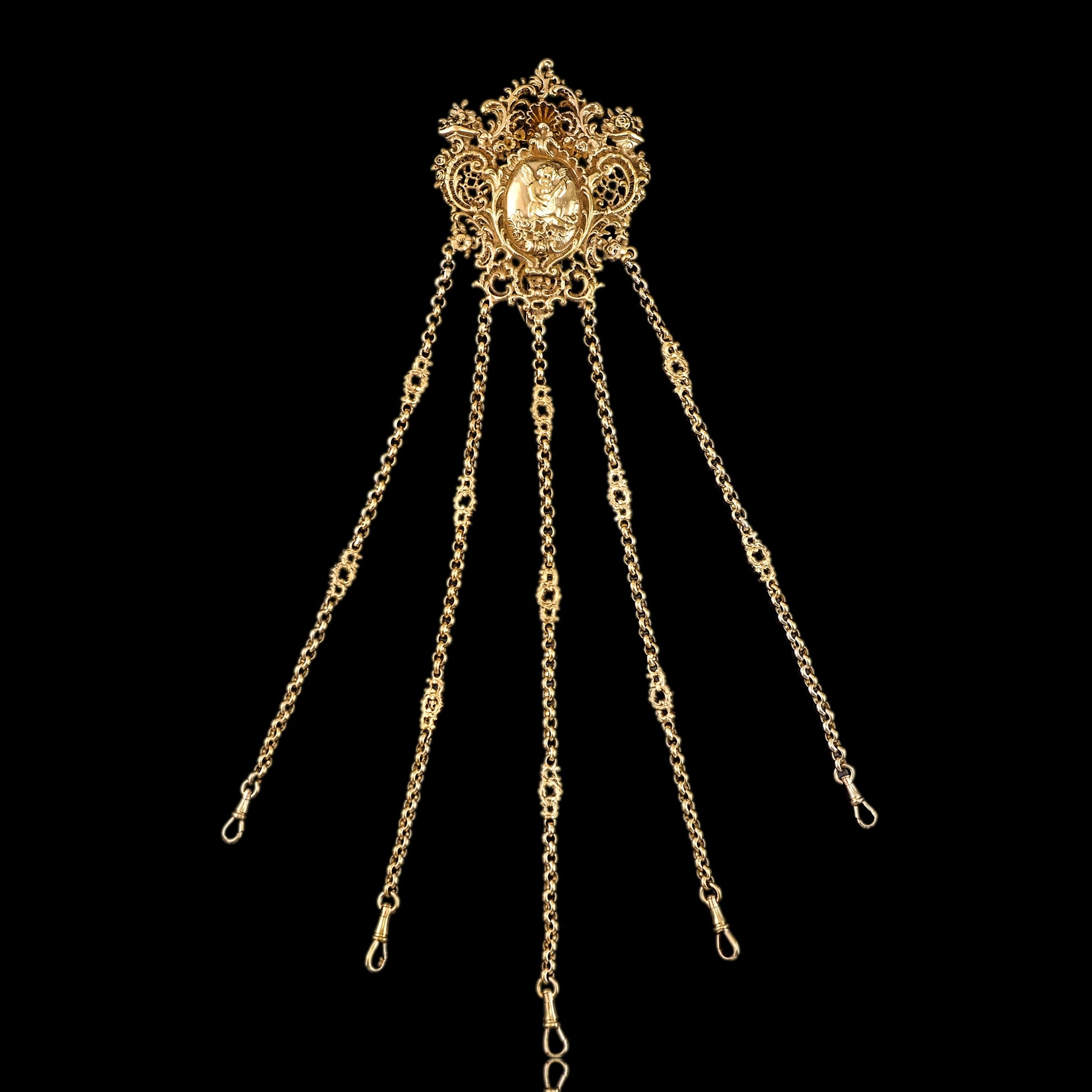 Antique Victorian Silver Gilt Chatelaine Rococo Decorations - c.1860