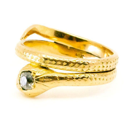 Antique Old Mine Cut Diamond Set Gold Snake Ring
