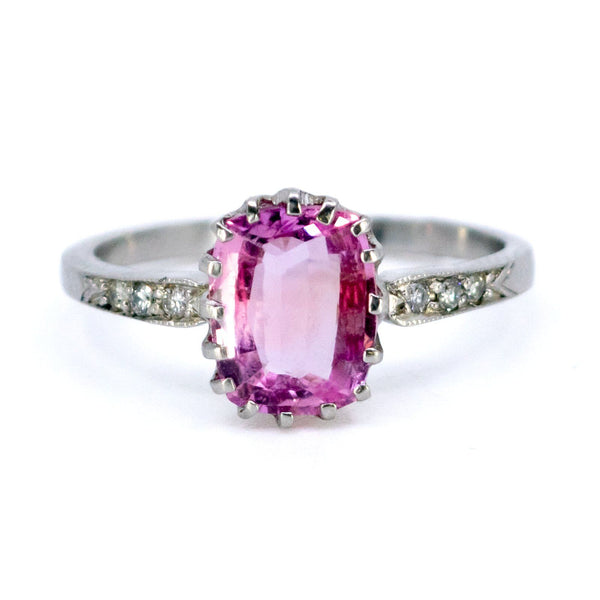 Vintage Diamond and Pink Sapphire Platinum Oval-Shape Ring 