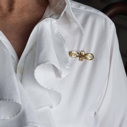 Antique Citrine Brooch 12K Gold Quatrefoil Style Design - 19th c.