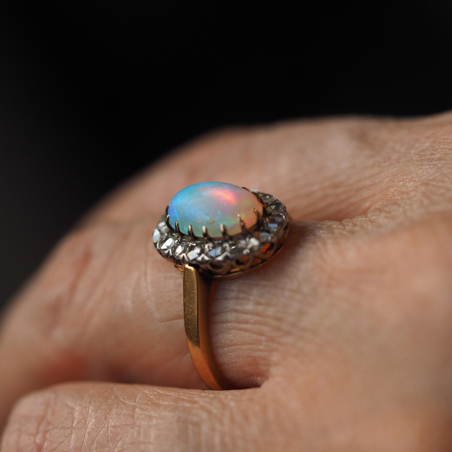 Victorian Antique Opal and Diamond Cluster Engagement Ring