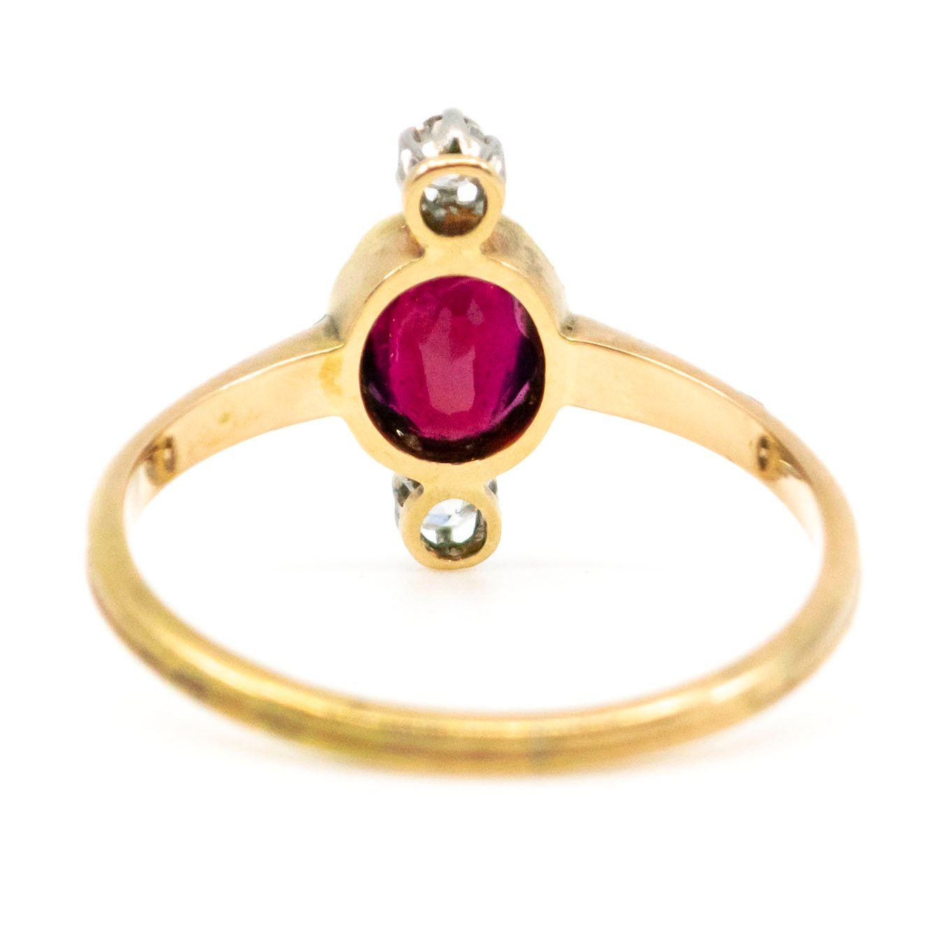 Diamond Victorian Antique Ruby and Old Cut Diamond Trilogy Ring