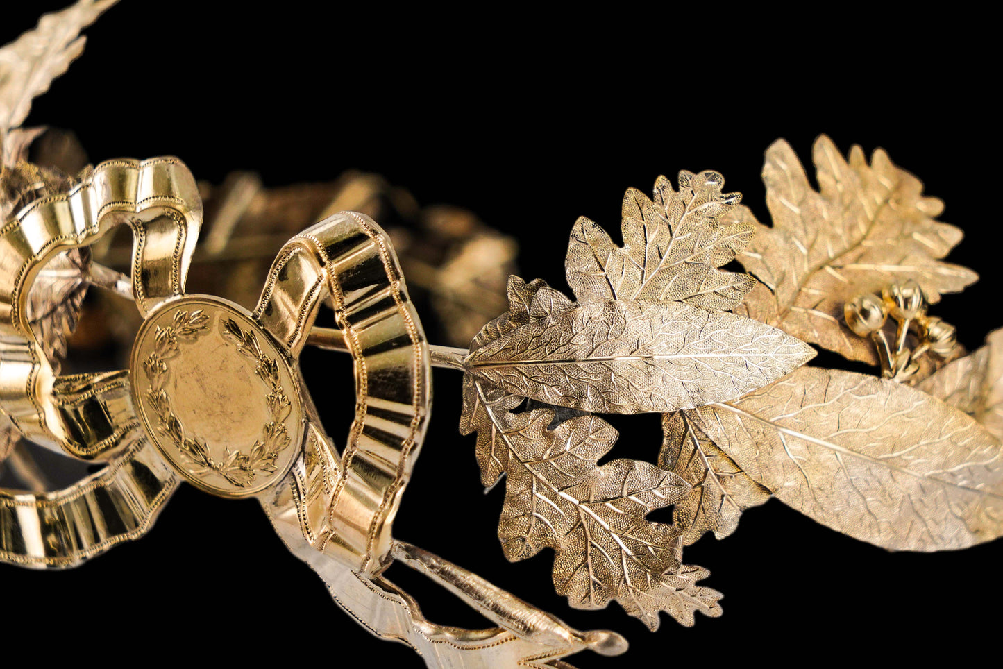 Antique French Silver Crown Wreath Fascinator With Laurel/Acorn Leaves