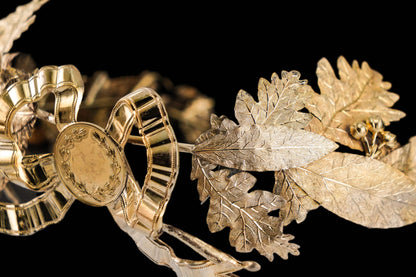 Antique French Silver Crown Wreath Fascinator With Laurel/Acorn Leaves