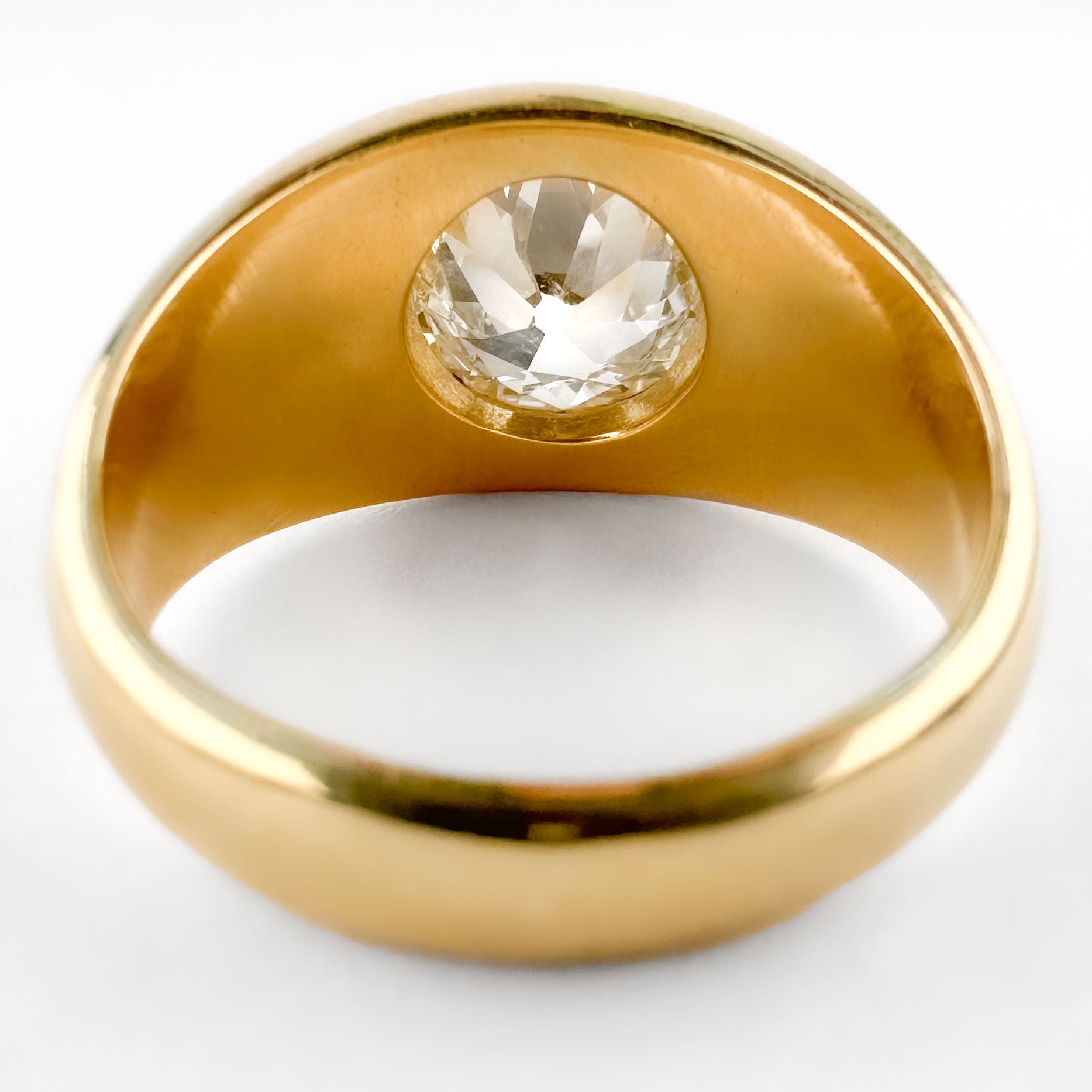 Victorian Antique Single Stone 2.16ct Old Mine Cut Diamond Solitaire Gypsy Ring in Contemporary Mount