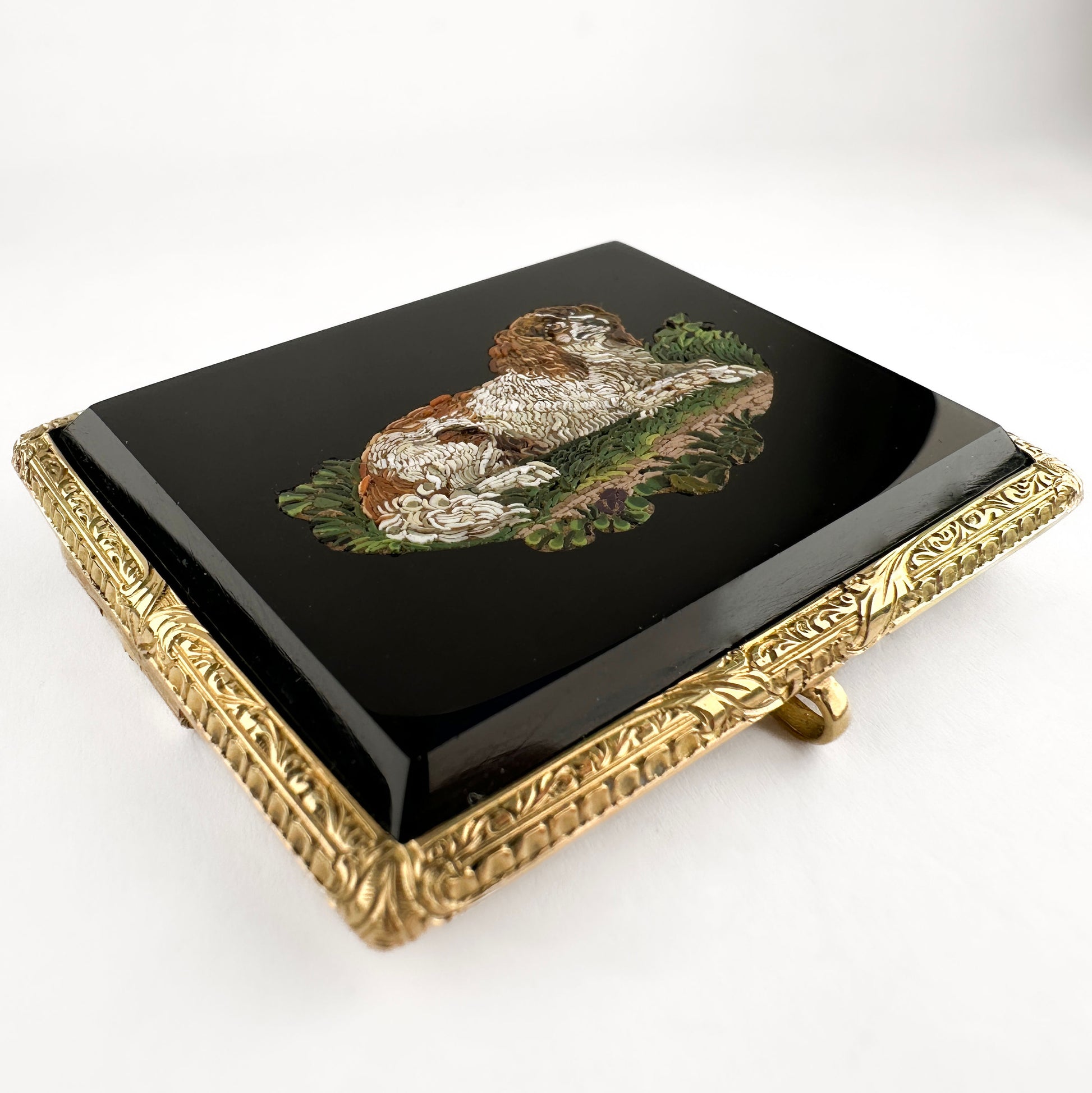 Victorian Antique King Charles Spaniel Dog Mosaic Brooch