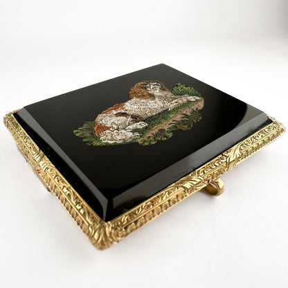 Victorian Antique King Charles Spaniel Dog Mosaic Brooch
