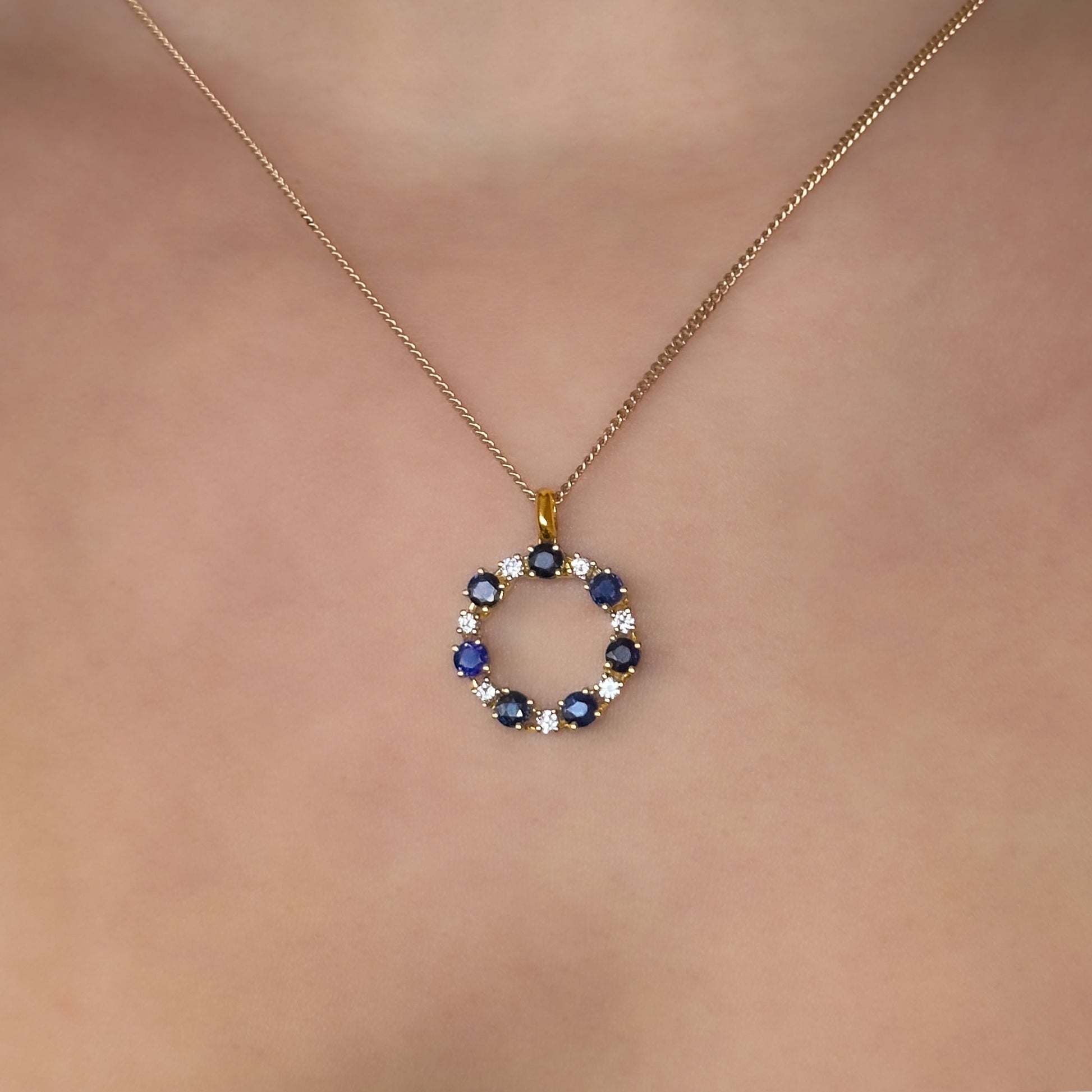 Circular Diamond Sapphire Pendant