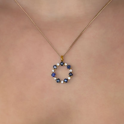 Circular Diamond Sapphire Pendant