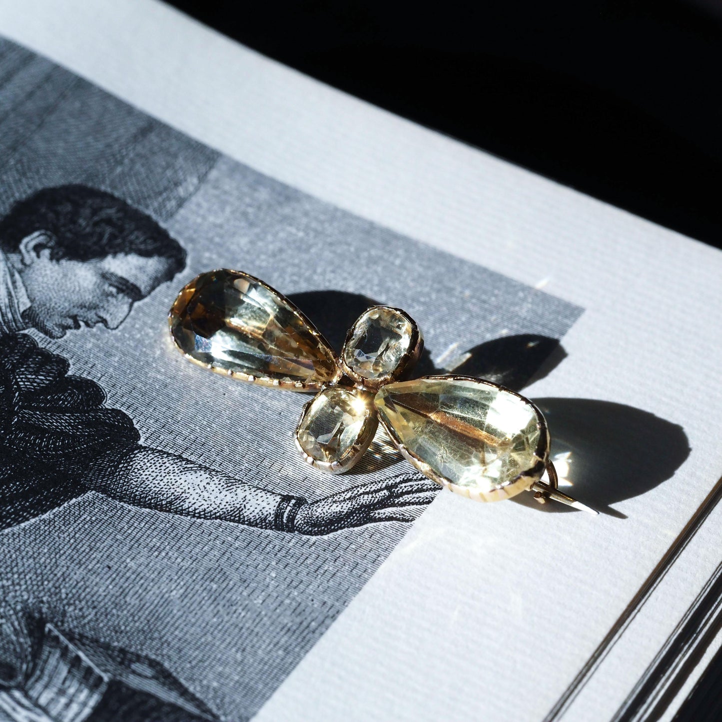 Antique Citrine Quatrefoil Brooch, 19th Century