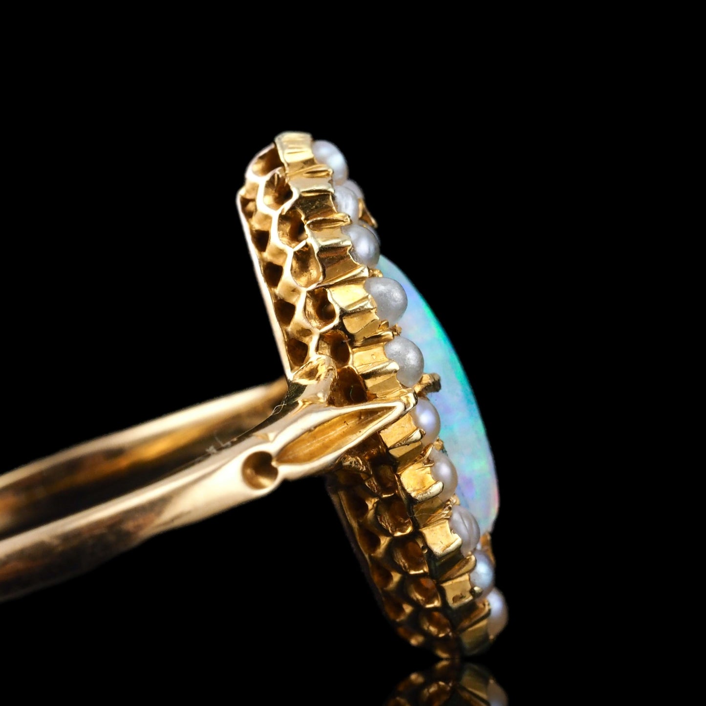 Antique Victorian Opal and Pearl Marquise Cluster Ring