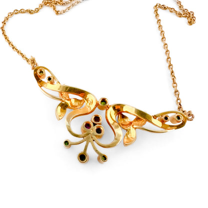 Edwardian Antique Demantoid Garnet Amethyst and Pearl Necklace in 15ct Gold