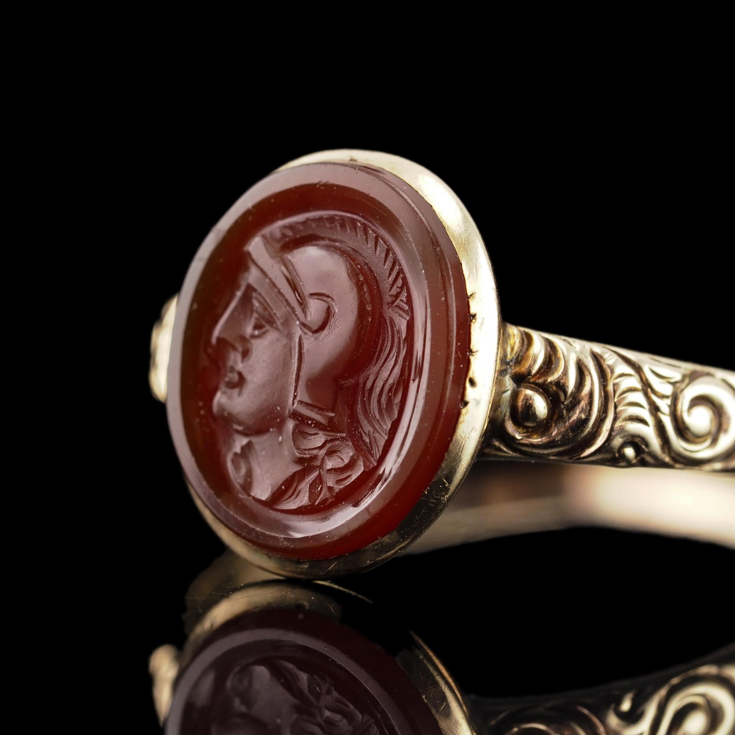 Antique Georgian Cameo Ring 10K Gold with Roman Soldier Engraving - c.1820