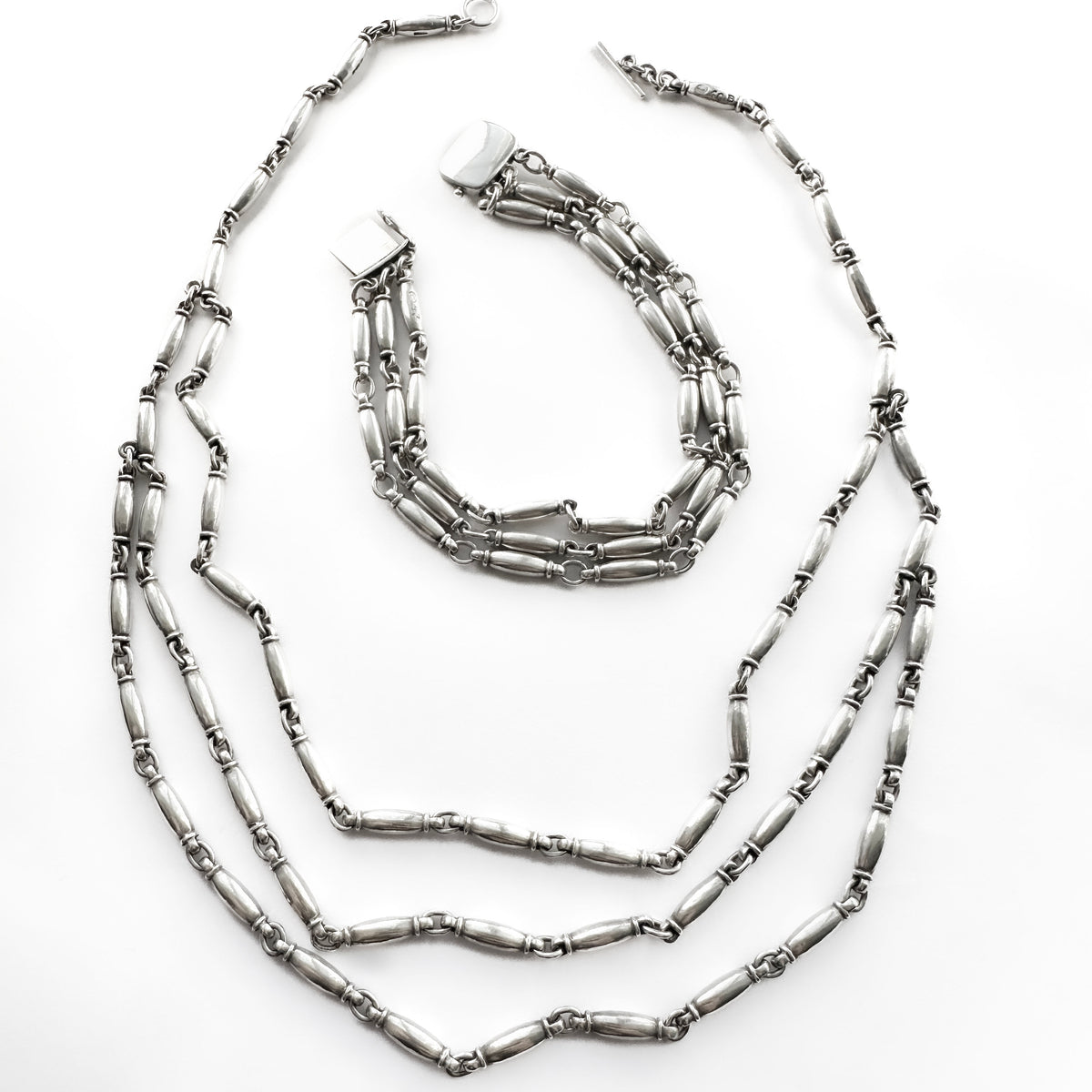 Georg Jensen Triple Layer Necklace And Bracelet Suite