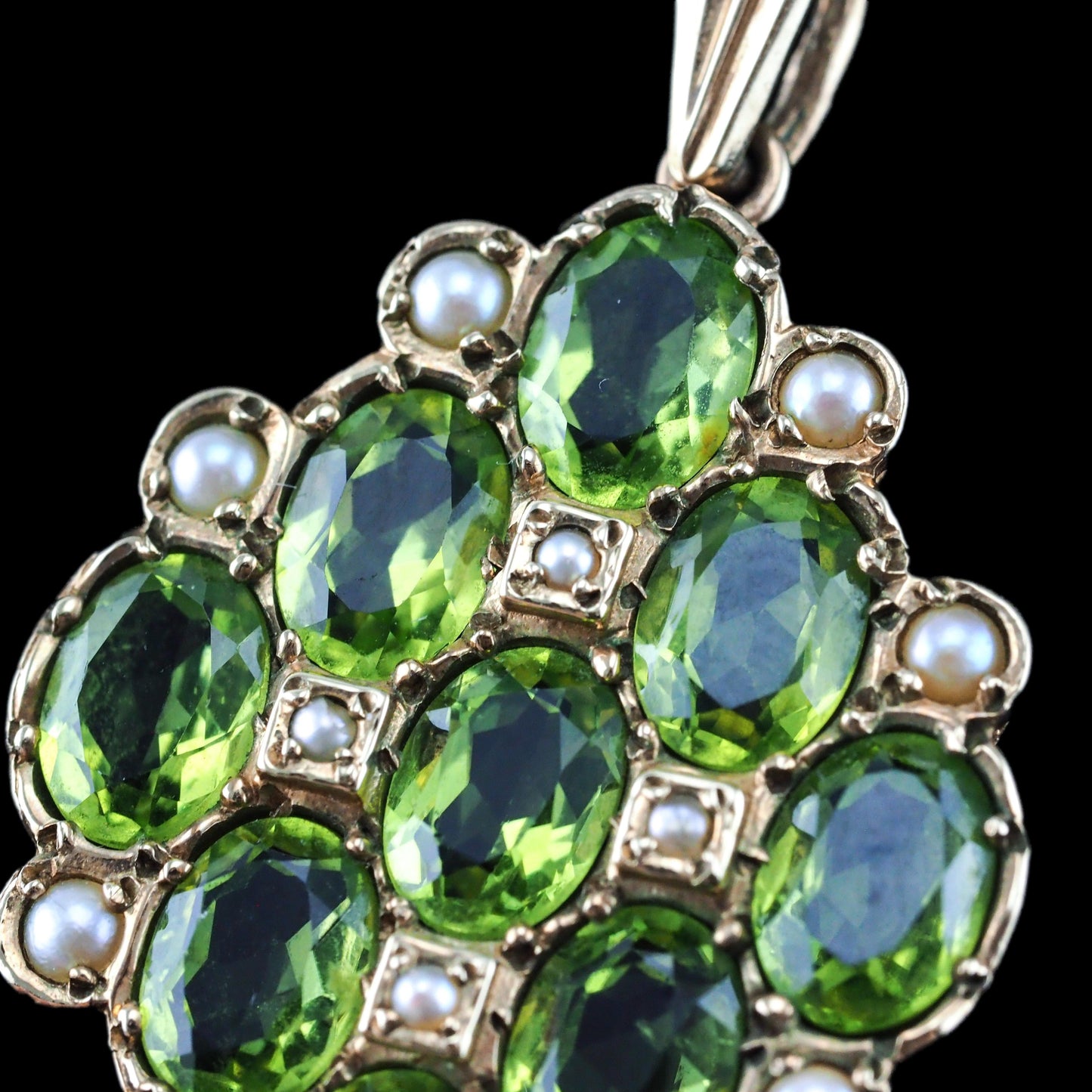Vintage Peridot and Pearl Cluster Pendant