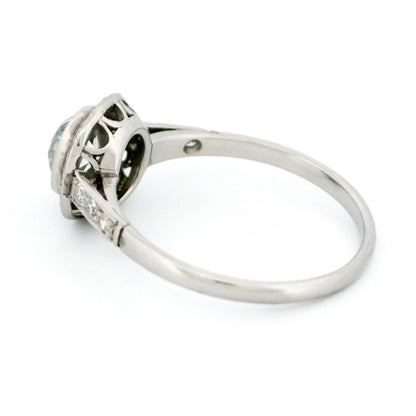 Cushion-Cut Diamond and Platinum Halo Target Cluster Ring, 0.91 Carat Centre