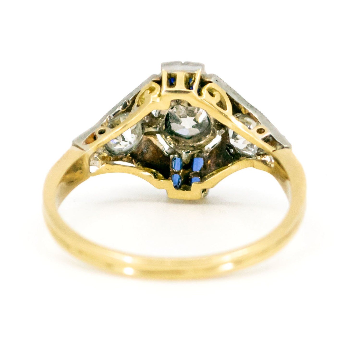 Art Deco Geometric Diamond Platinum Sapphire Engagement Ring
