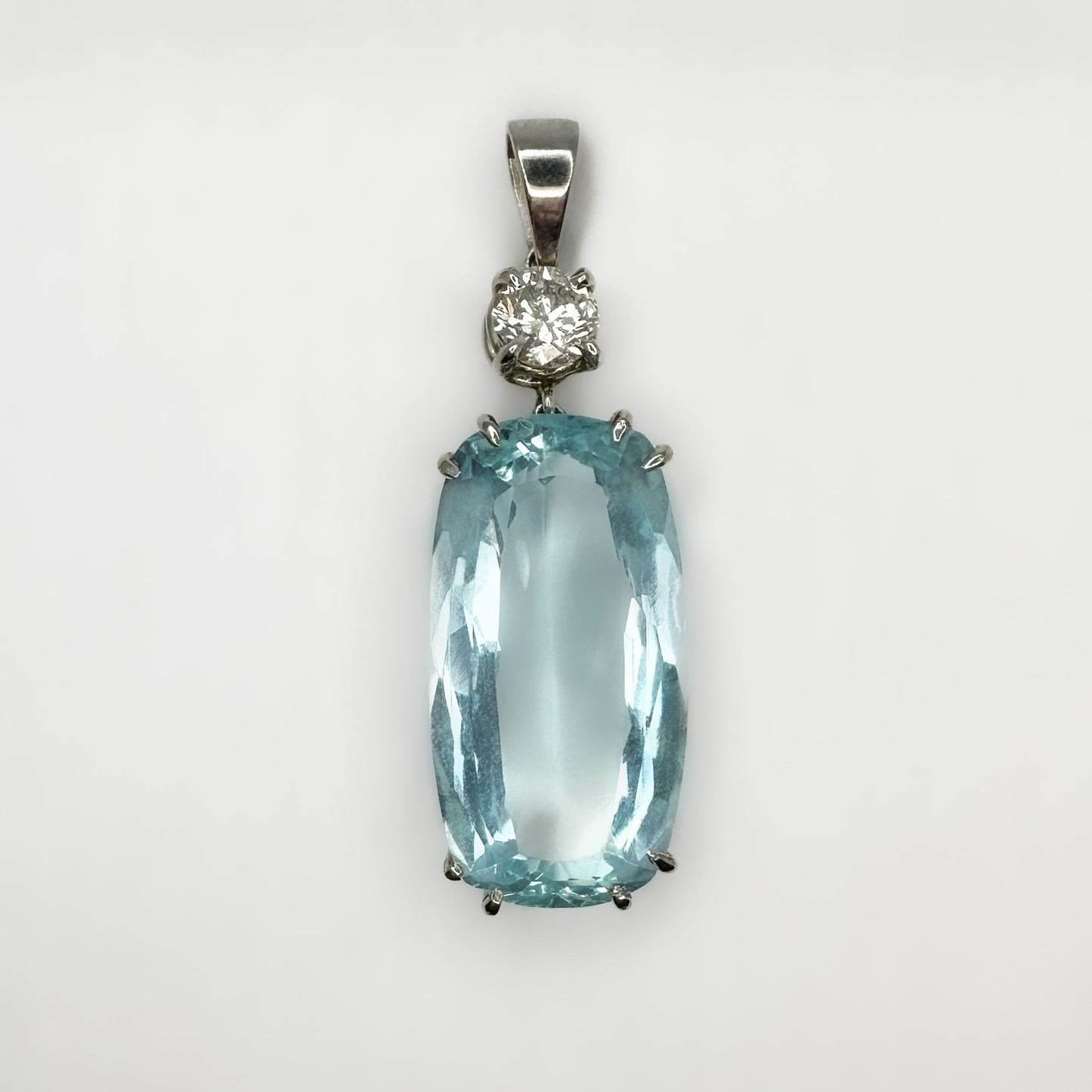 Cushion Shape Aquamarine and Diamond Pendant
