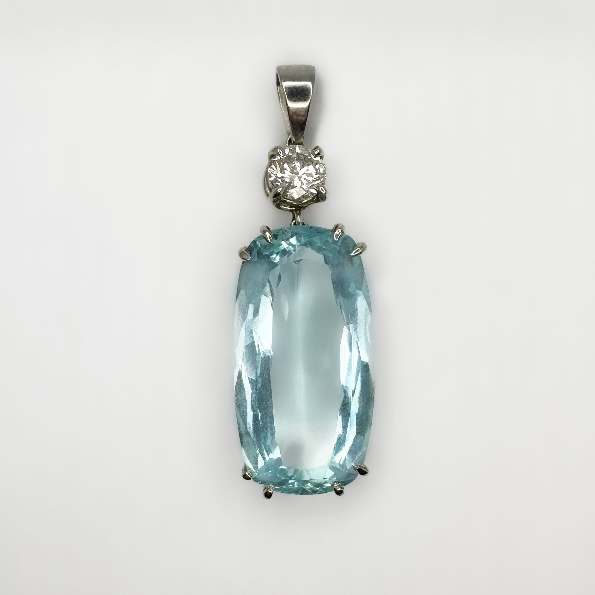 Cushion Shape Aquamarine and Diamond Pendant