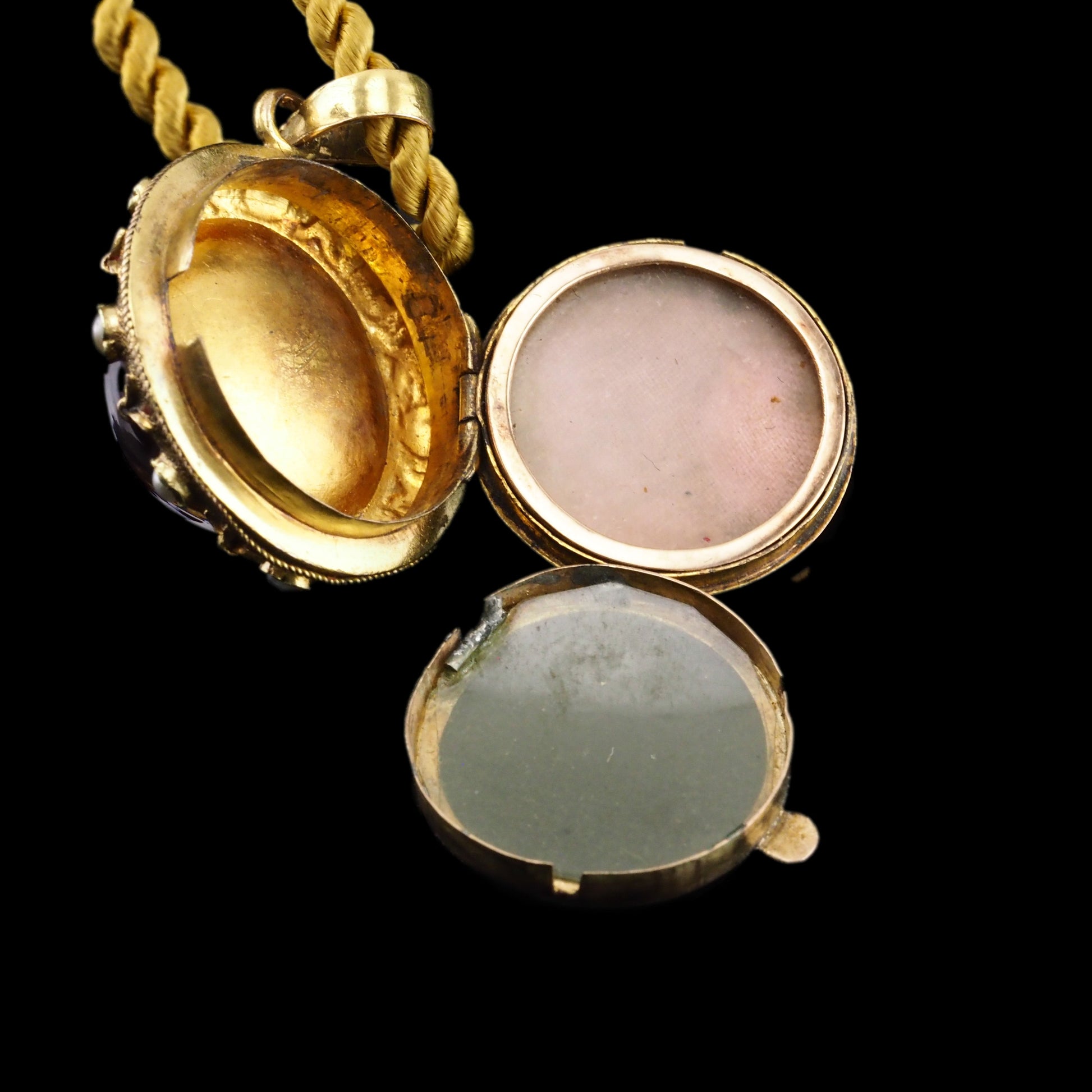 Antique Victorian Diamond & Pearl Star Necklace with Red Rock Crystal Cabochon 15ct Gold - c.1880