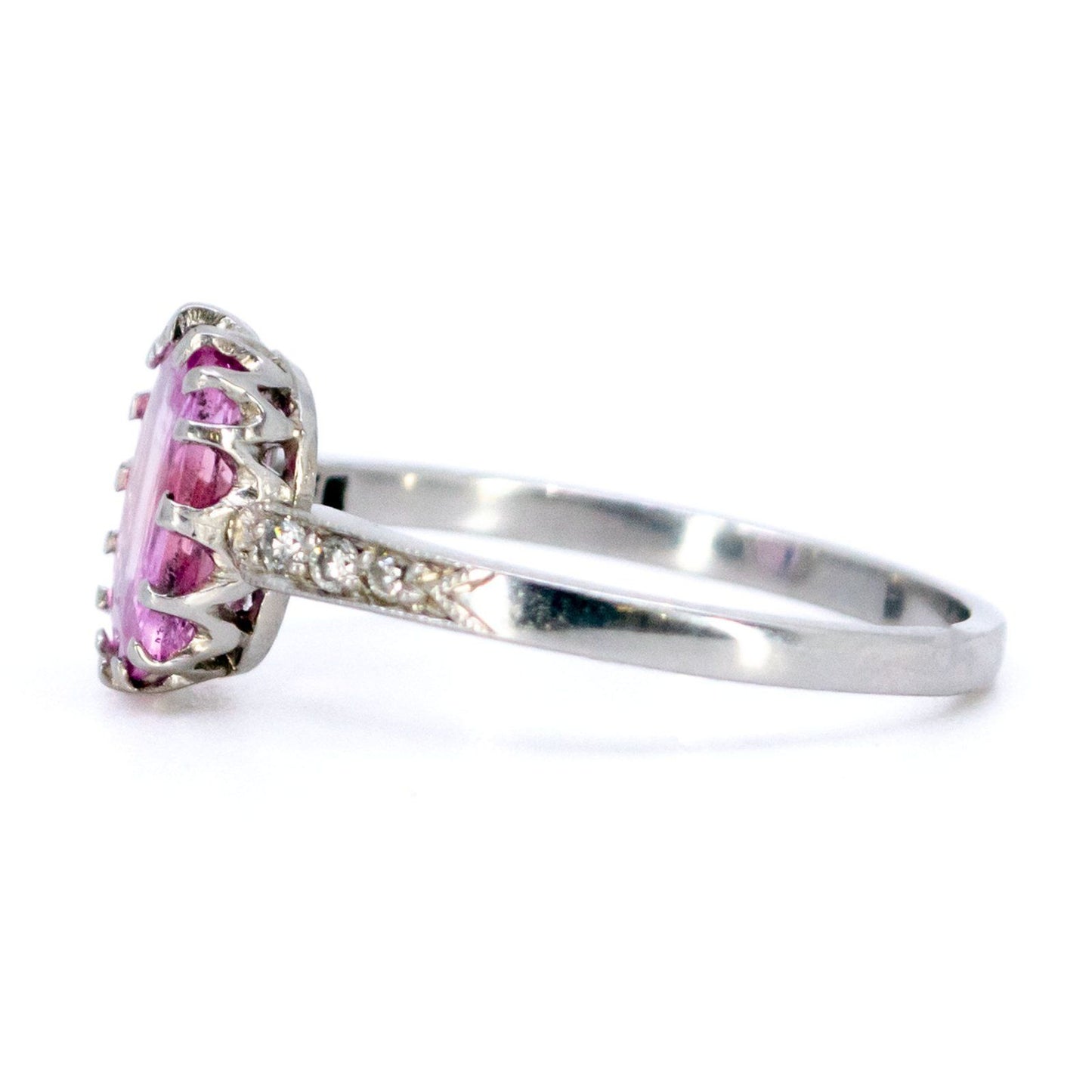 Vintage Diamond and Pink Sapphire Platinum Oval-Shape Ring