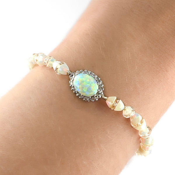 1920's Opal Bead Bracelet With Diamond Clasp