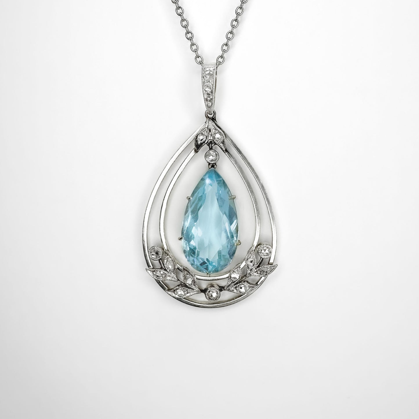 Pear Drop Aquamarine Diamond Pendant
