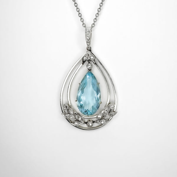 Pear Drop Aquamarine Diamond Pendant