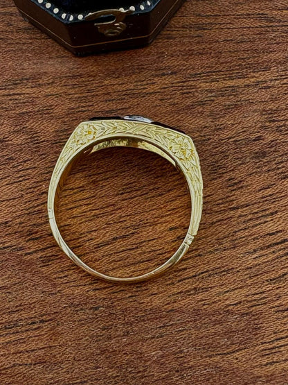 Italian Edwardian Verneuil Sapphire Diamond Three Stone Gent ring 18 KT