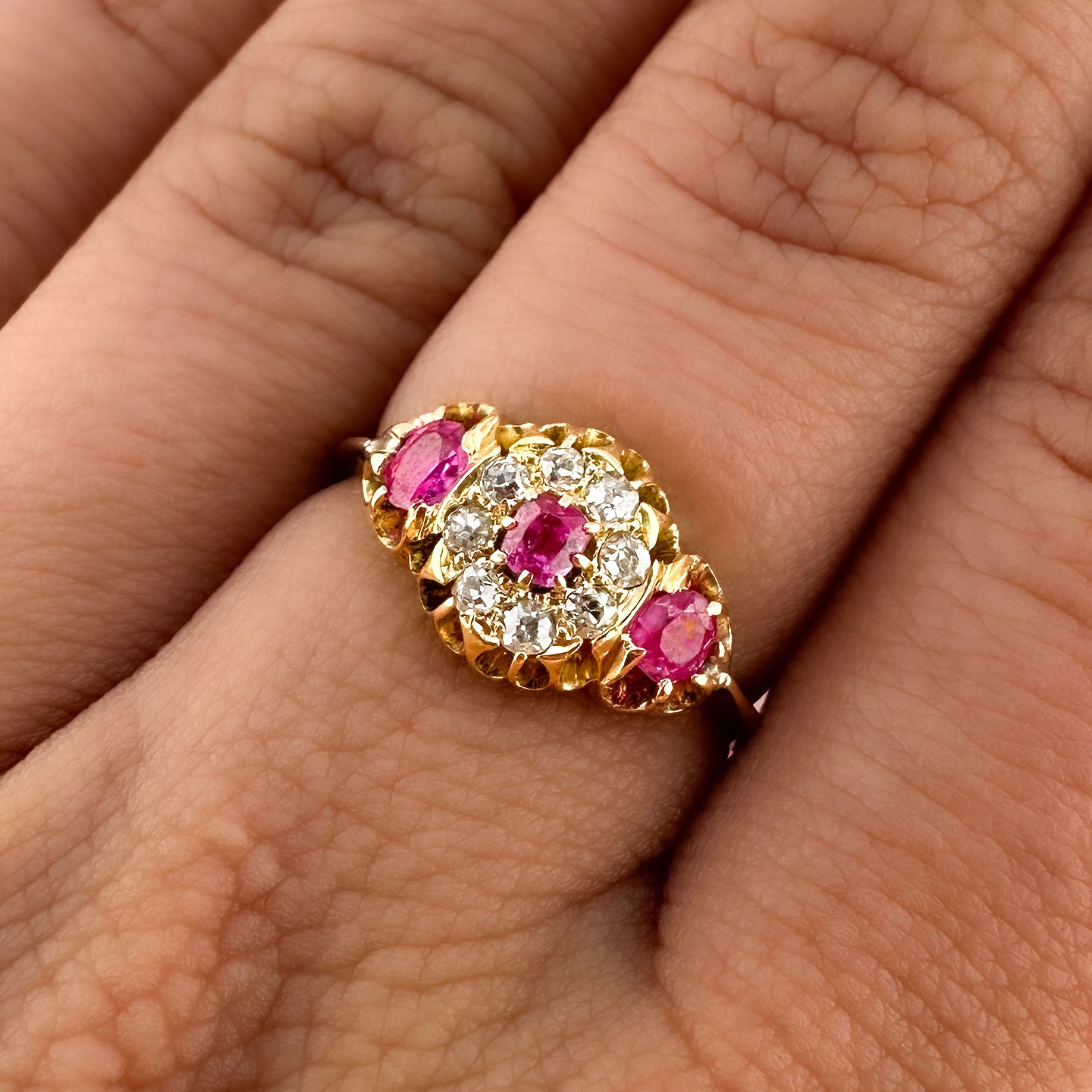 Edwardian Ruby &amp; Diamond Cluster Ring