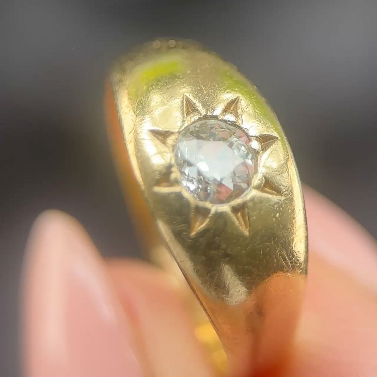 Victorian Antique Single Stone 0.40ct Old Cut Diamond Solitaire Gypsy Ring