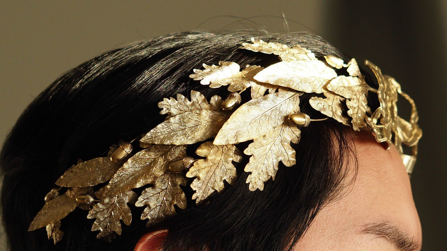 Antique French Silver Crown Wreath Fascinator With Laurel/Acorn Leaves