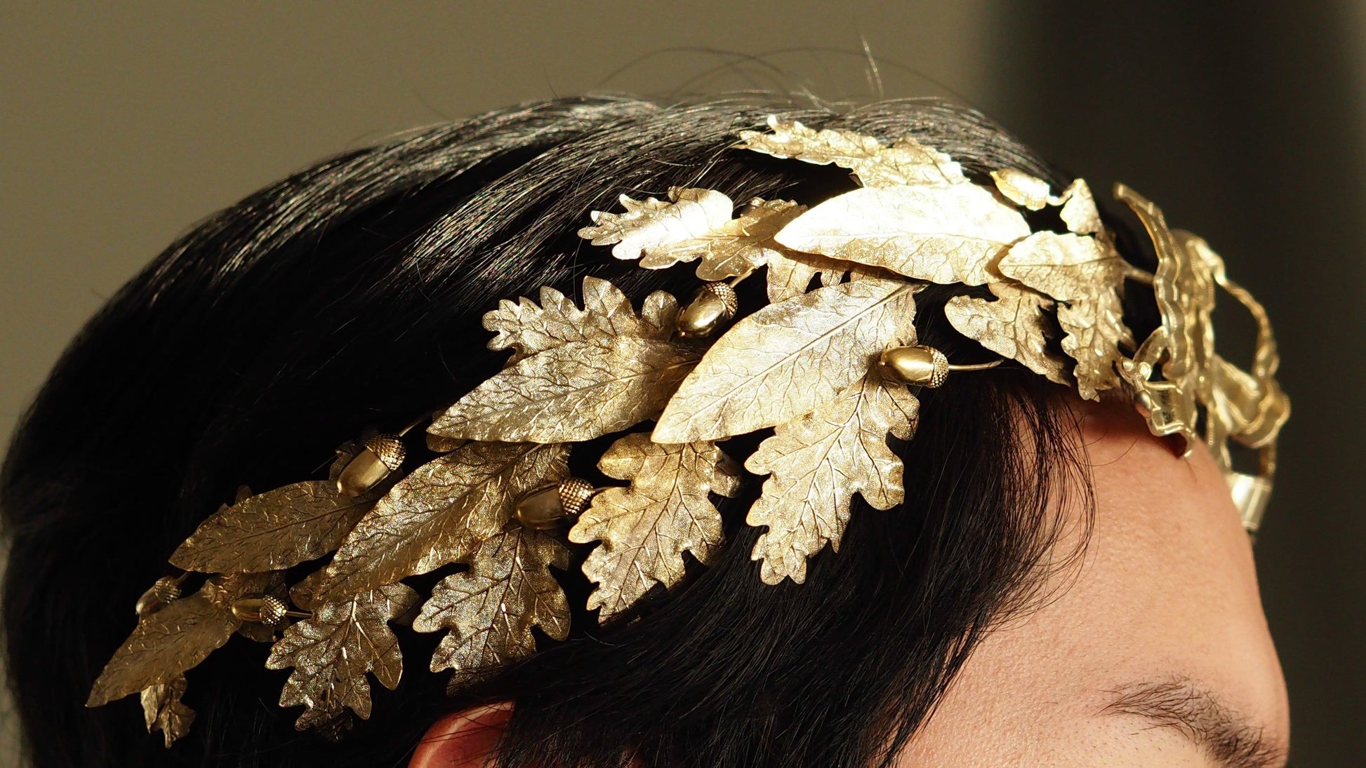 Antique French Silver Crown Wreath Fascinator With Laurel/Acorn Leaves