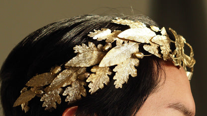 Antique French Silver Crown Wreath Fascinator With Laurel/Acorn Leaves