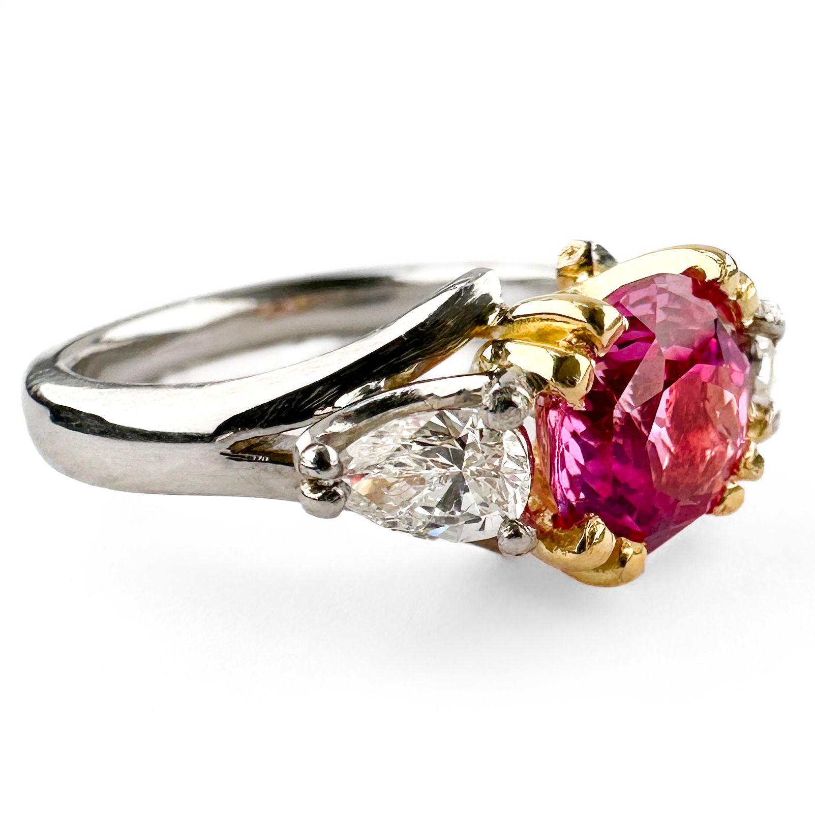 Vintage Pink Sapphire &amp; Diamond 3 Stone Ring