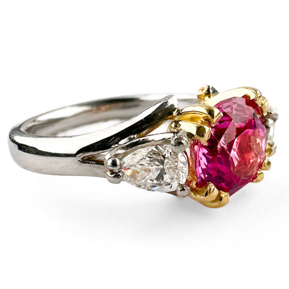 Vintage Pink Sapphire &amp; Diamond 3 Stone Ring