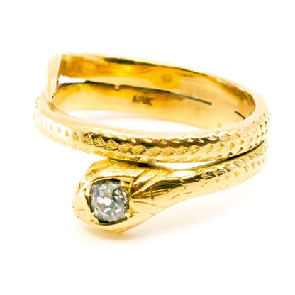 Antique Old Mine Cut Diamond Set Gold Snake Ring