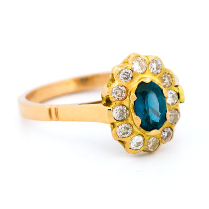 14 Carat Gold Oval Sapphire and Diamond Oval Cluster Ring, 0.53 Carat