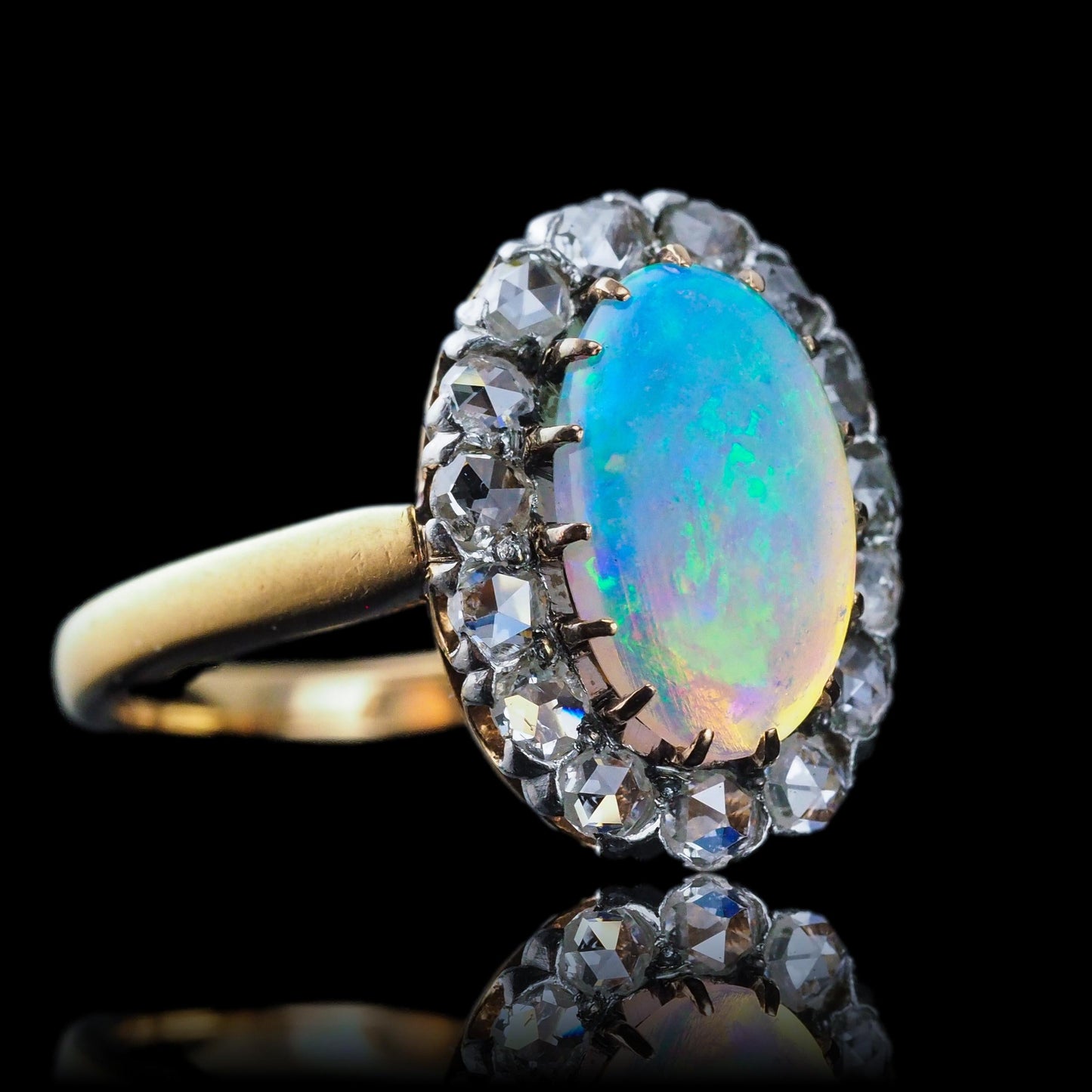 Victorian Antique Opal and Diamond Cluster Engagement Ring