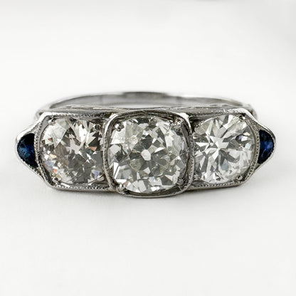 Vintage Art Deco 2.5ct Old Cut Three Stone Engagement Ring