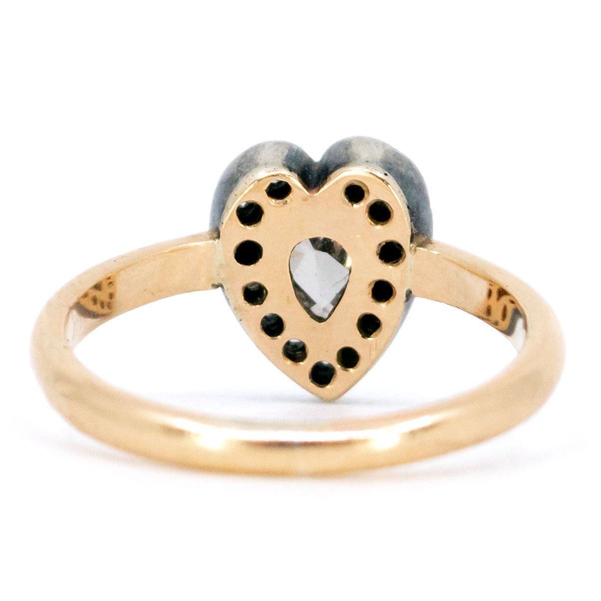 18 Carat Gold and Silver Diamond Heart-Shaped Cluster Ring, 0.30 Carat Centre