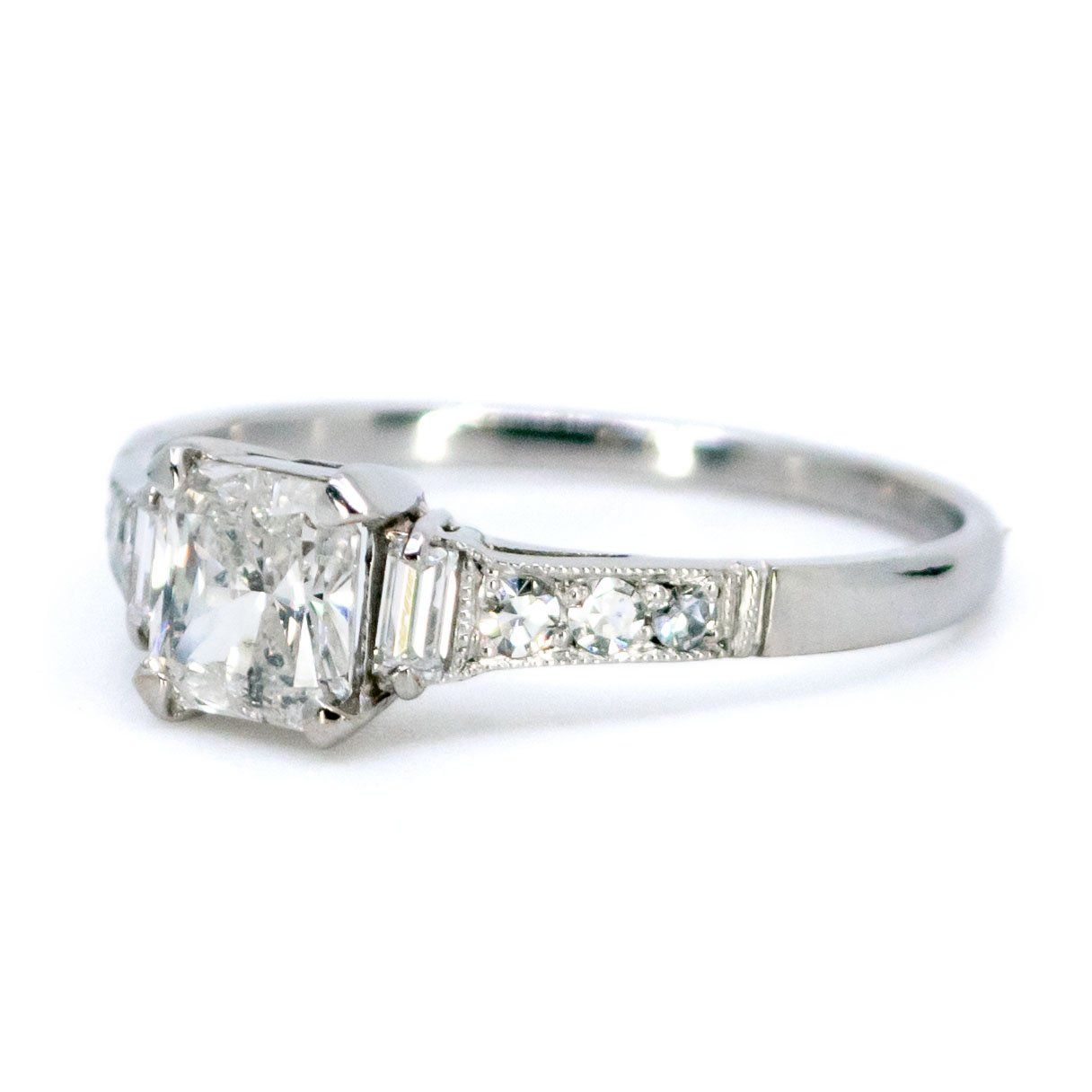 Platinum Princess-Cut Diamond Ring with Diamond Shoulders, 0.67 Carat Centre