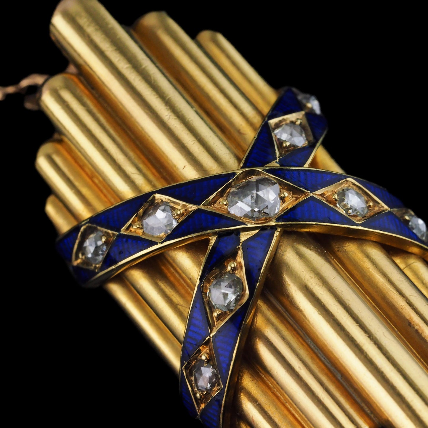 Antique Victorian 18 Carat Gold Rose Cut Diamond And Blue Enamel Pendant - circa 1880