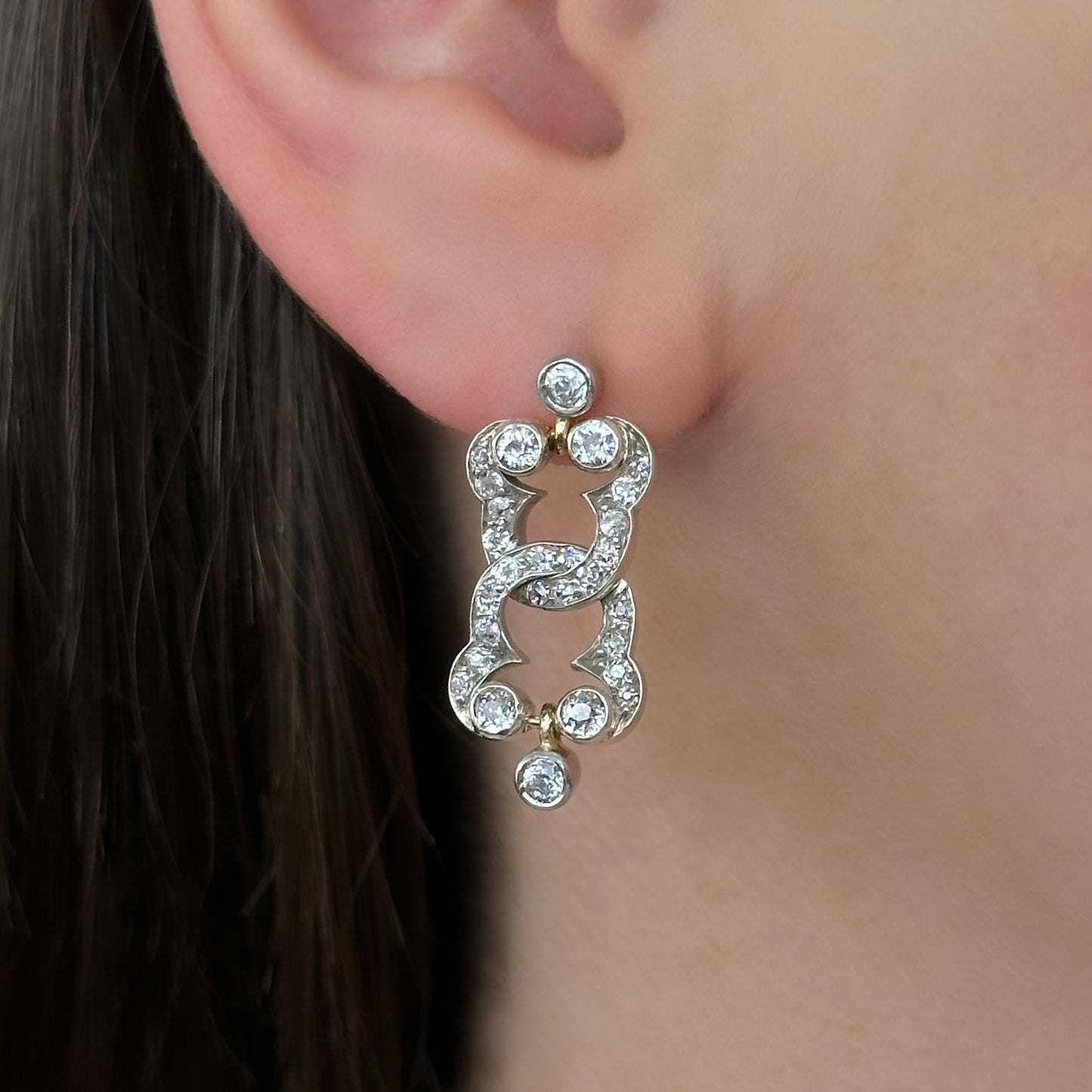 Antique Diamond Rub Over Drop Earrings